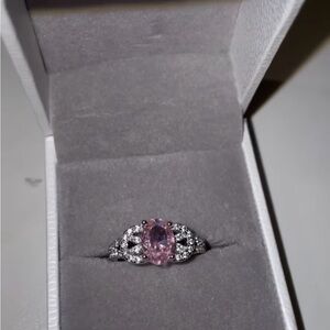 Elegant Pink zirconia diamond Halo silver Ring